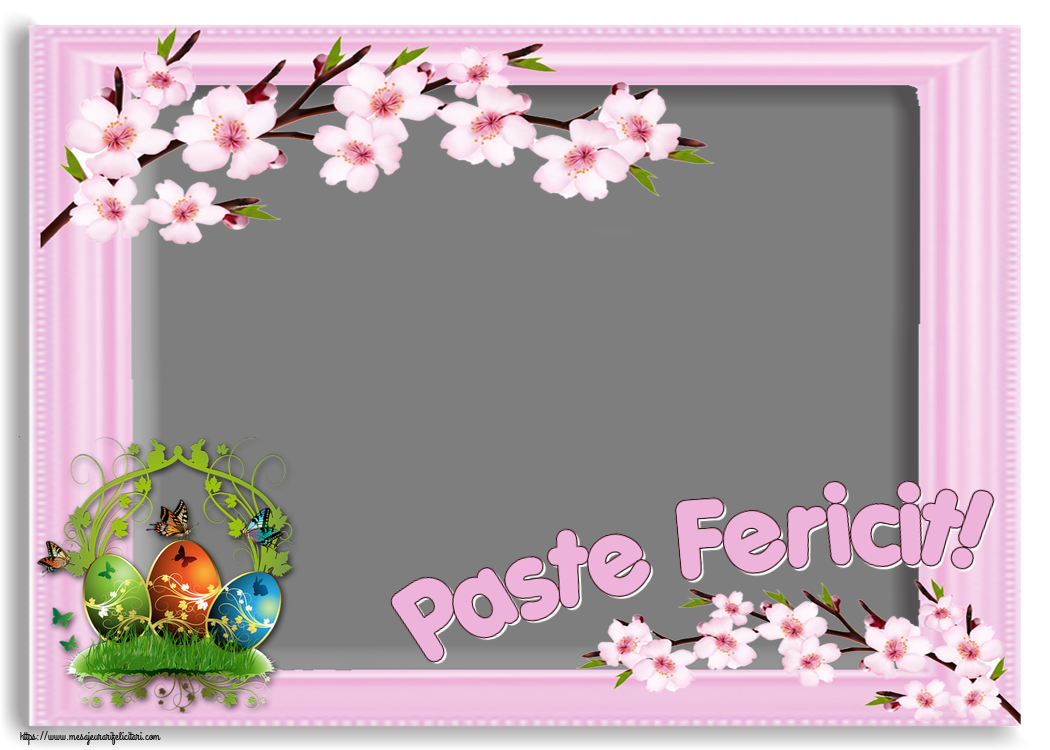 Felicitari personalizate de Paste - Oua & 1 Poza & Ramă Foto | Paste Fericit! - Rama foto ~ aranjament cu ouă și fluturi