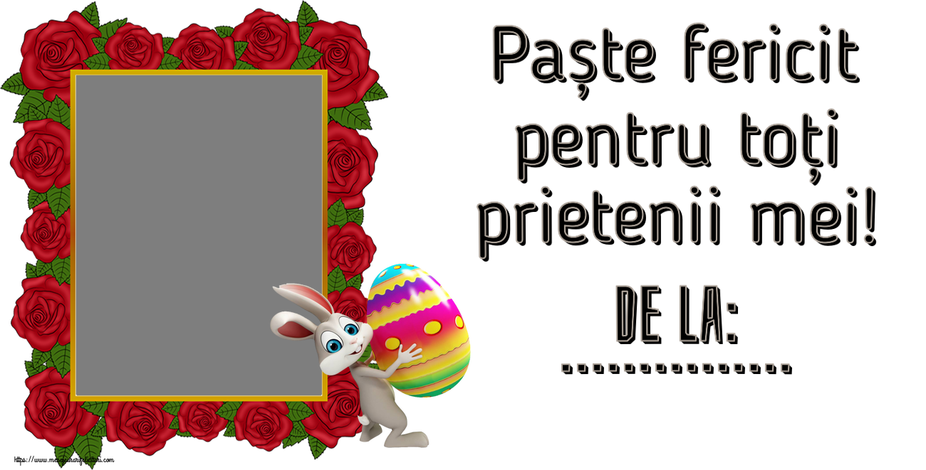 Felicitari personalizate de Paste - Iepuras & 1 Poza & Ramă Foto | Paște fericit pentru toți prietenii mei! De la: ... - Rama foto ~ Iepurilă cu un ou în brațe