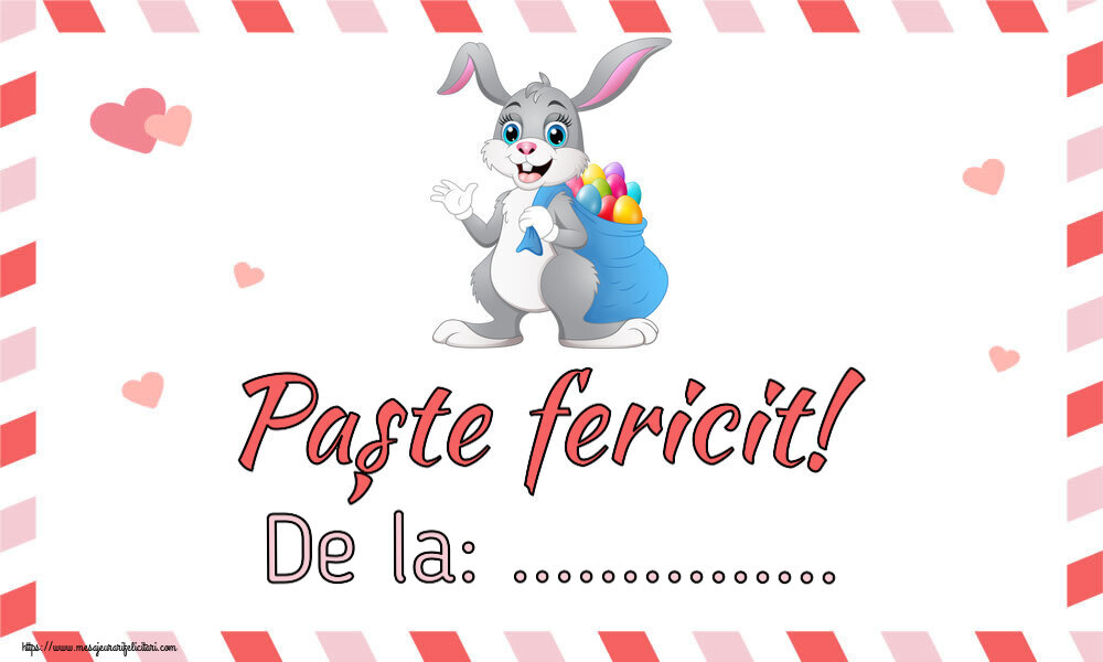 Felicitari personalizate de Paste - Iepuras | Paște fericit! De la: ... ~ Iepurilă cu un sac de ouă colorate