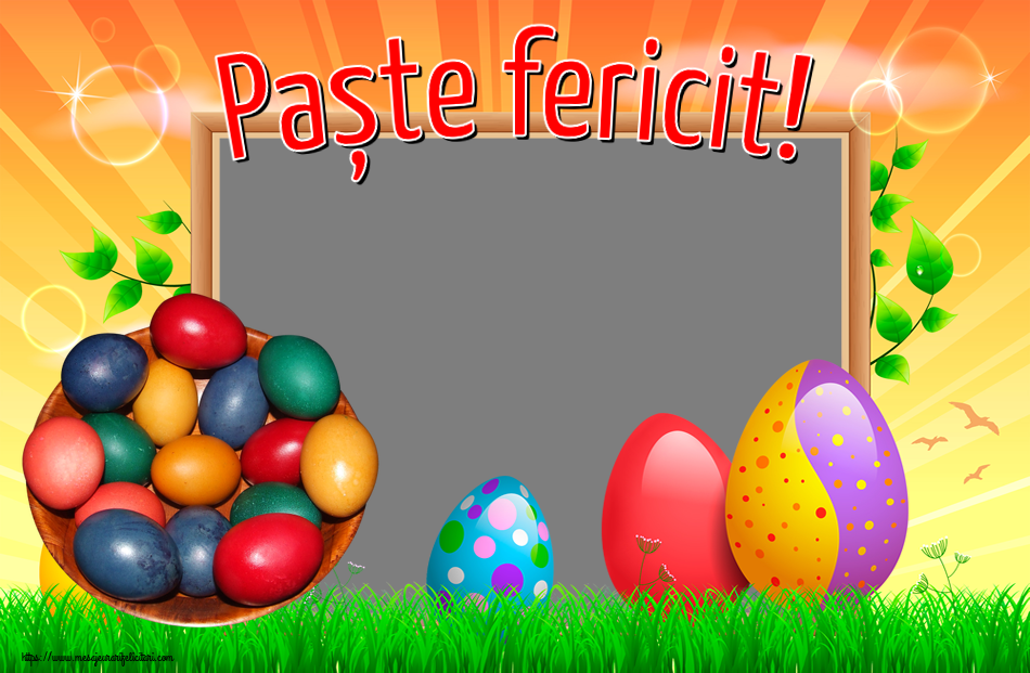 Felicitari personalizate de Paste - Oua & 1 Poza & Ramă Foto | Paște fericit! - Rama foto ~ ouă colorate într-un bol