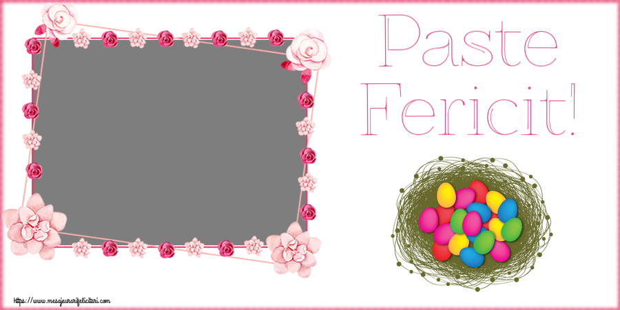 Felicitari personalizate de Paste - Oua & 1 Poza & Ramă Foto | Paste Fericit! - Rama foto ~ ouă colorate în coș