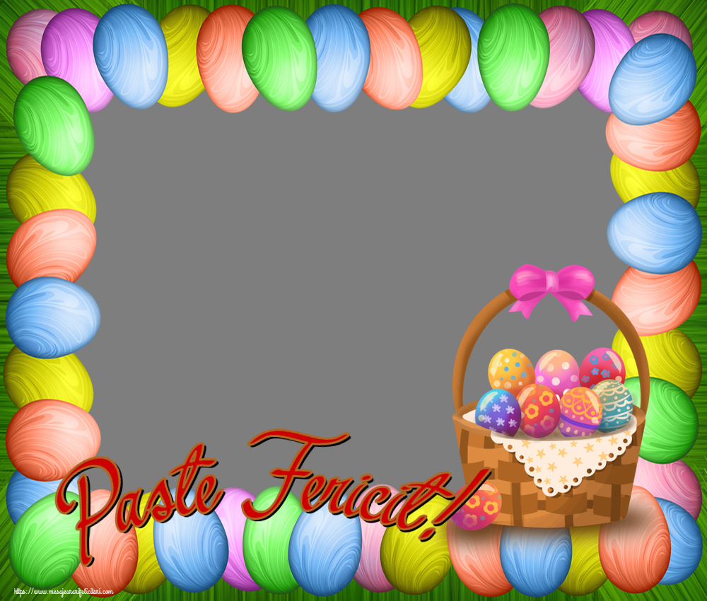 Felicitari personalizate de Paste - Oua & 1 Poza & Ramă Foto | Paste Fericit! - Rama foto ~ desen cu ouă în coș