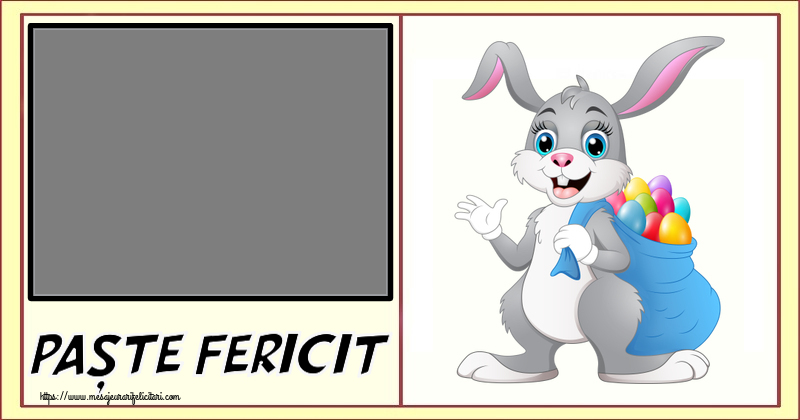 Felicitari personalizate de Paste - Paște fericit! - Rama foto ~ Iepurilă cu un sac de ouă colorate