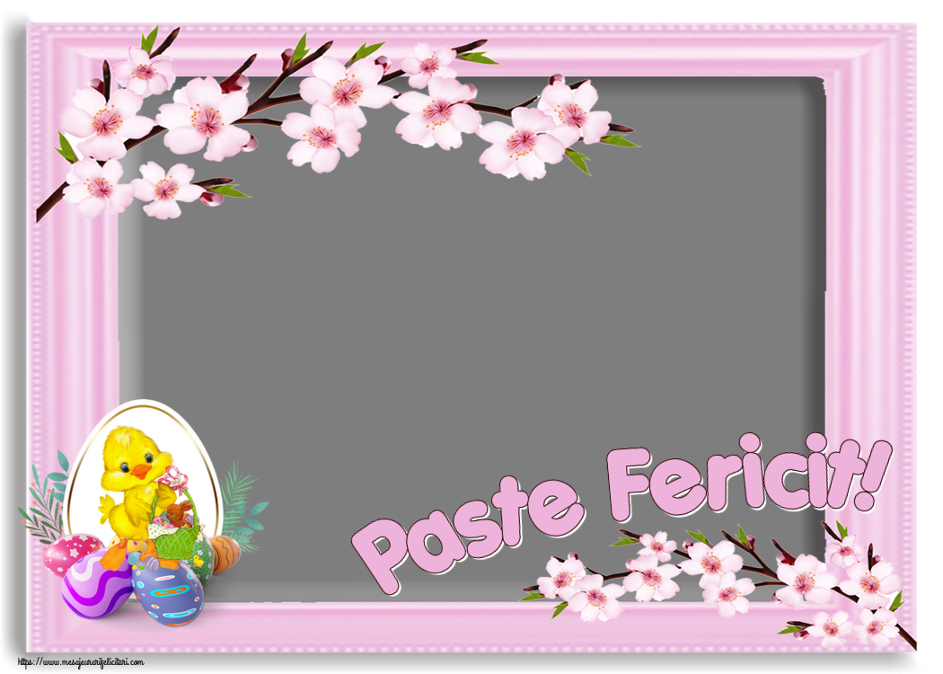 Felicitari personalizate de Paste - Iepuras & 1 Poza & Ramă Foto | Paste Fericit! - Rama foto ~ aranjament cu puișor și ouă