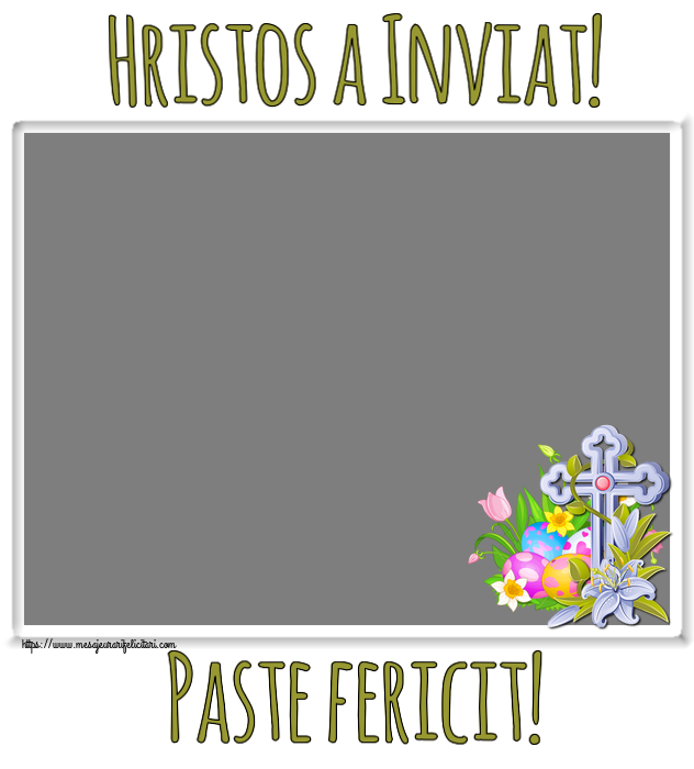 Felicitari personalizate de Paste - ✝️ Cruce & 1 Poza & Ramă Foto | Hristos a Inviat! Paste fericit! - Rama foto