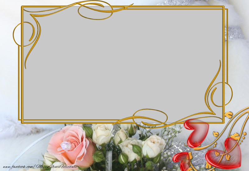 Felicitari personalizate cu poza ta - Ramă foto pe fundal cu trandafiri si inimioare