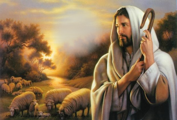 Felicitari personalizate cu poza ta - Iisus e cu tine! - Rama foto pe cer cu iisus și turma de oi