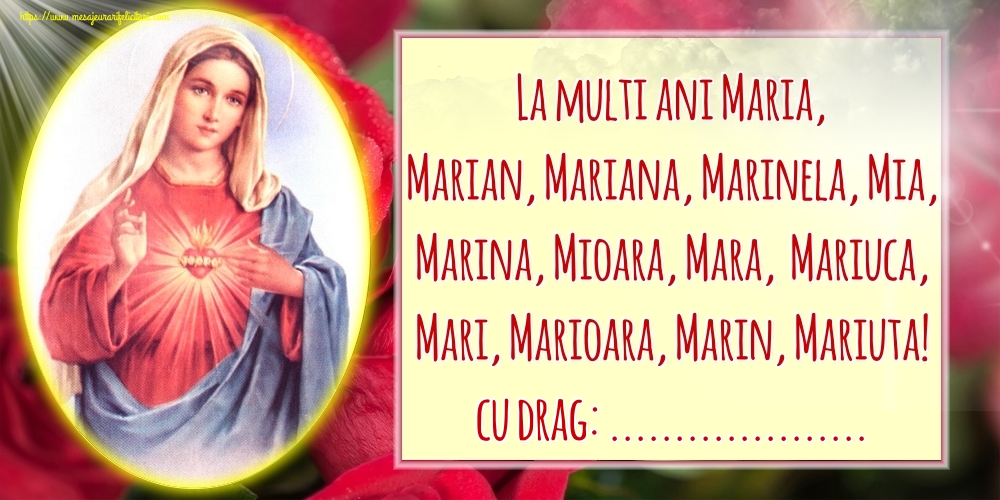 Felicitari personalizate de Sfanta Maria - La multi ani Maria, Marian, Mariana, Marinela, Mia, Marina, Mioara, Mara,  Mariuca, Mari, Marioara, Marin, Mariuta! ...!