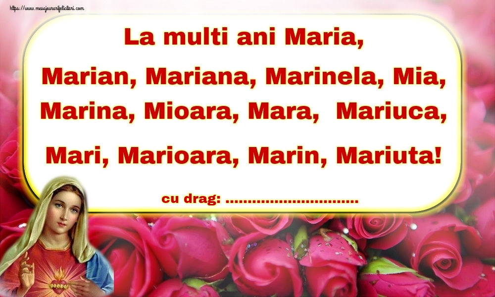 Felicitari personalizate de Sfanta Maria Mica - La multi ani Maria, Marian, Mariana, Marinela, Mia, Marina, Mioara, Mara,  Mariuca, Mari, Marioara, Marin, Mariuta! ...!