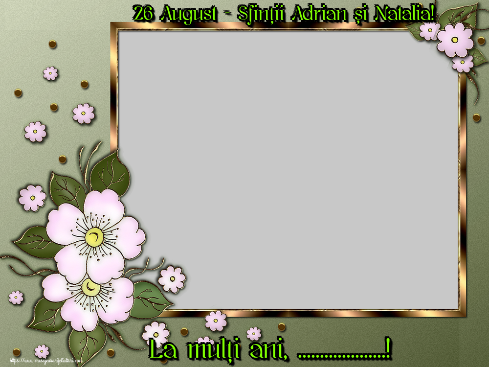 Felicitari personalizate de Sfintii Adrian si Natalia - 26 August - Sfinții Adrian și Natalia! La mulți ani, ...! - Rama foto