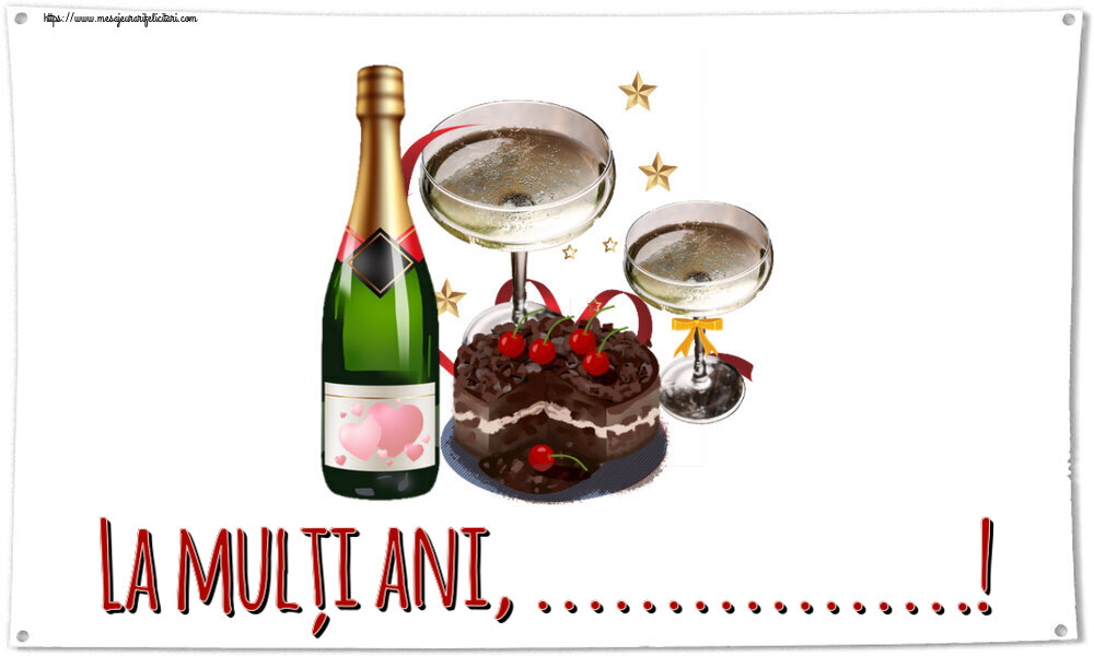 Felicitari personalizate de zi de nastere - La mulți ani, ...! ~ tort de ciocolată, șampanie cu inimioare