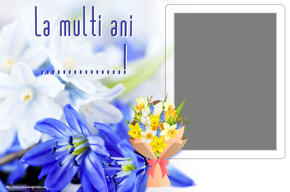 Felicitari personalizate de zi de nastere - La multi ani ...! - Rama foto ~ flori galbene, albe și albastre