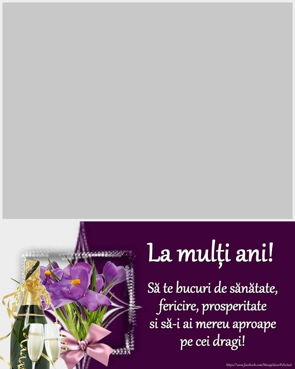 Felicitari personalizate de zi de nastere - Flori & Sampanie & 1 Poza & Ramă Foto | La mulți ani! - Felicitare cu poza ta