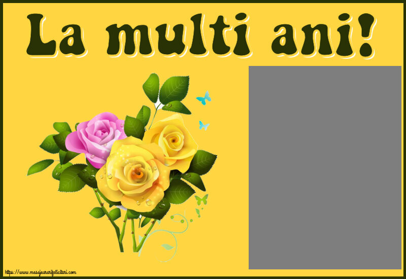 Felicitari personalizate de zi de nastere - Flori & 1 Poza & Ramă Foto | La multi ani! - Rama foto ~ trei trandafiri