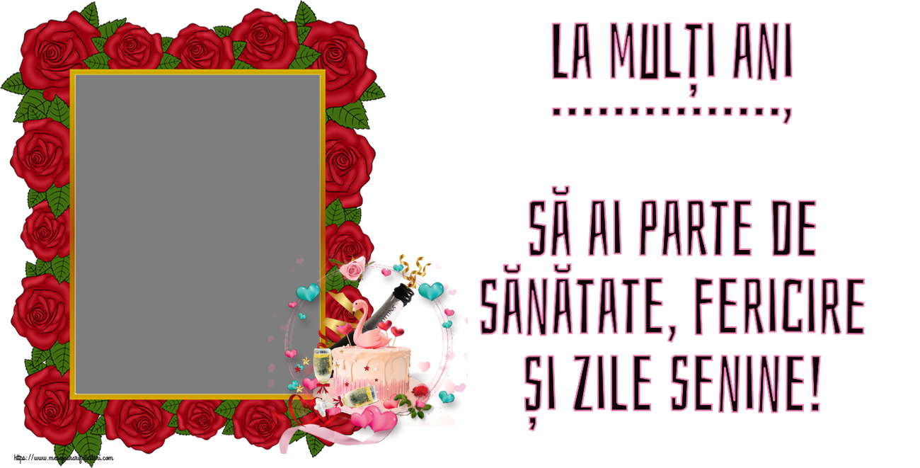 Felicitari personalizate de zi de nastere - La mulți ani ..., să ai parte de sănătate, fericire și zile senine! - Rama foto ~ tort cu lebădă și șampanie