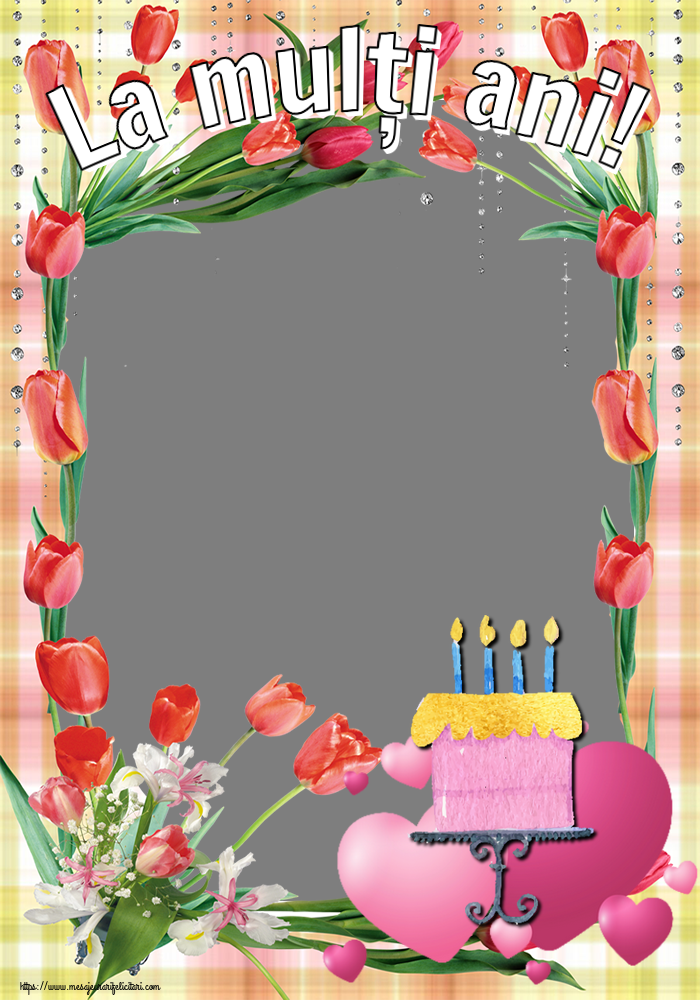 Felicitari personalizate de zi de nastere - La mulți ani! - Rama foto ~ tort cu inimioare roz