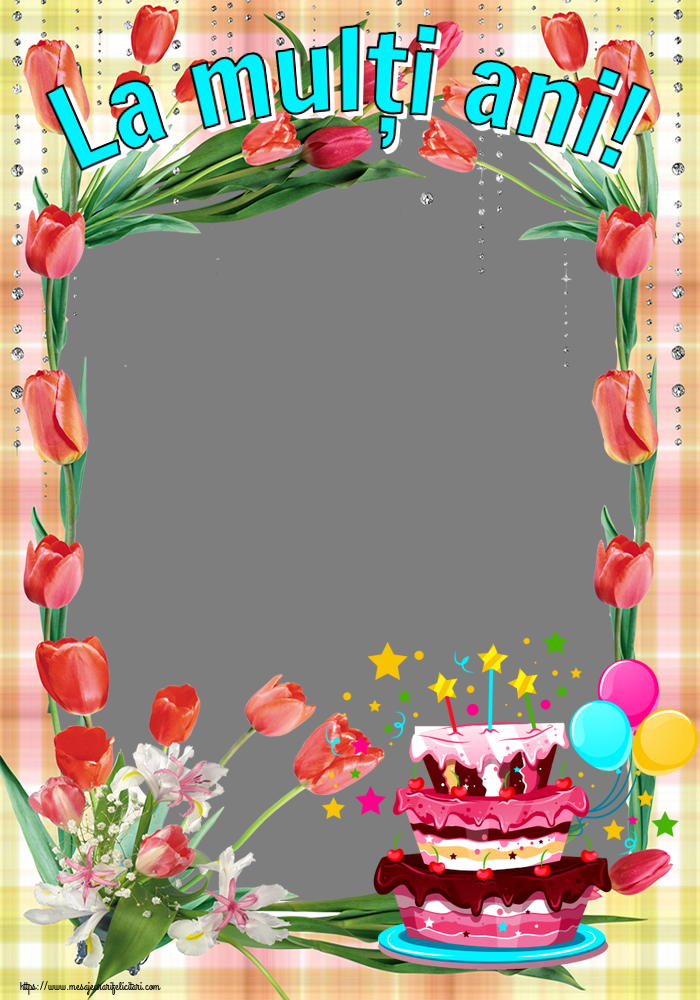 Felicitari personalizate de zi de nastere - La mulți ani! - Rama foto ~ tort clipart