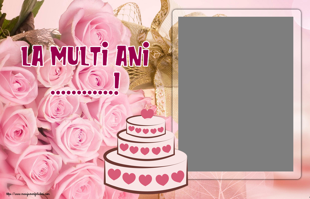 Felicitari personalizate de zi de nastere - La multi ani ...! - Rama foto ~ tort roz cu inimioare