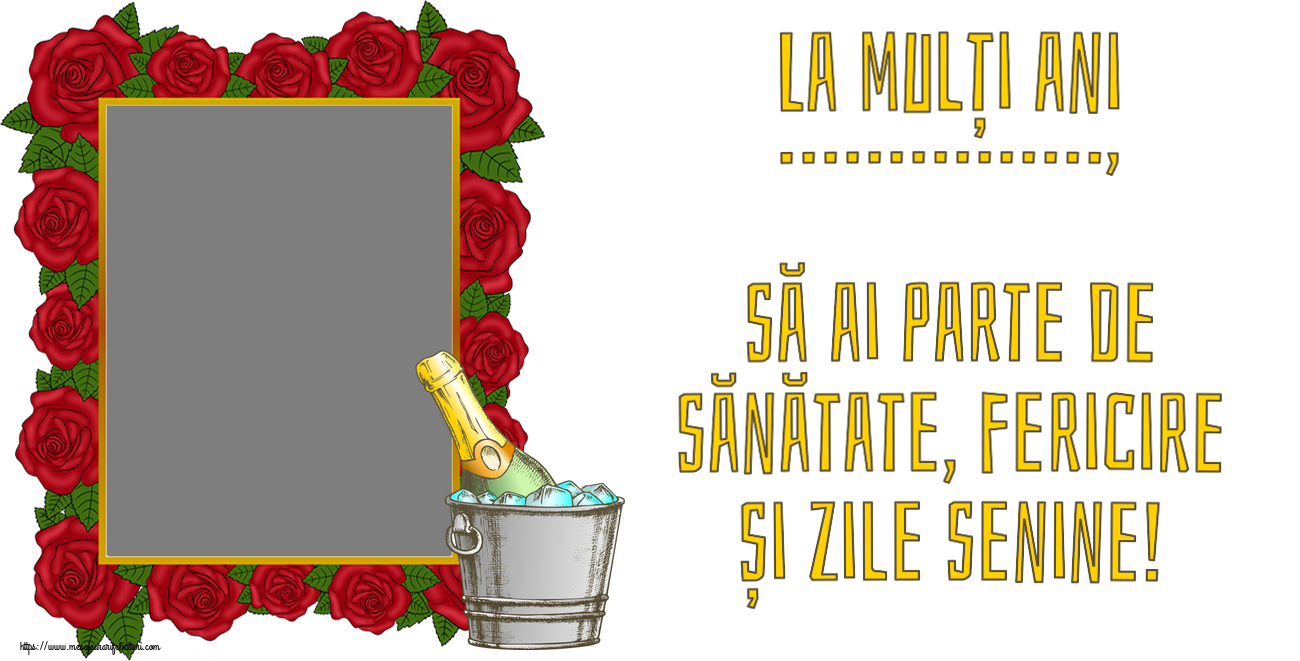 Felicitari personalizate de zi de nastere - Sampanie & 1 Poza & Ramă Foto & Bărbați & Domni | La mulți ani ..., să ai parte de sănătate, fericire și zile senine! - Rama foto ~ un desen cu șampanie în frapieră