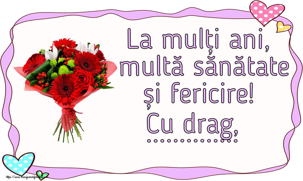 Felicitari personalizate de zi de nastere - La mulți ani, multă sănătate și fericire! Cu drag, ... ~ buchet cu gerbere