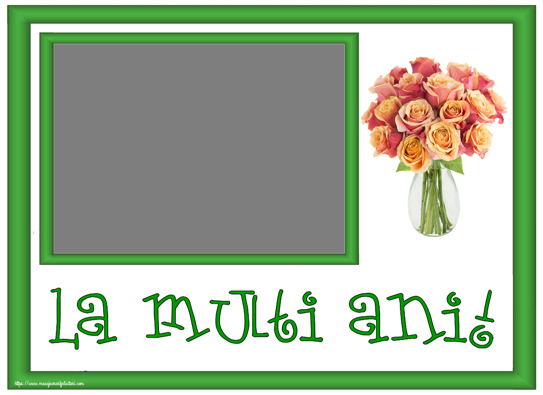 Felicitari personalizate de zi de nastere - Flori & 1 Poza & Ramă Foto & Femei | La multi ani! - Rama foto ~ vază cu trandafiri