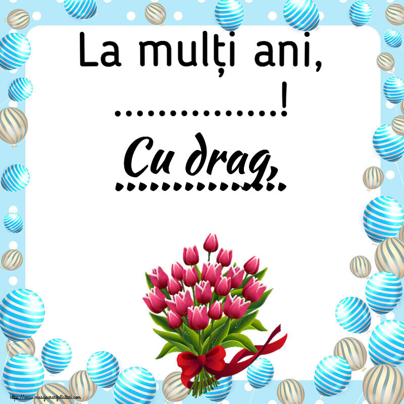 Felicitari personalizate de zi de nastere - 🌼🥳 Flori | La mulți ani, ...! Cu drag, ... ~ buchet de lalele - Clipart