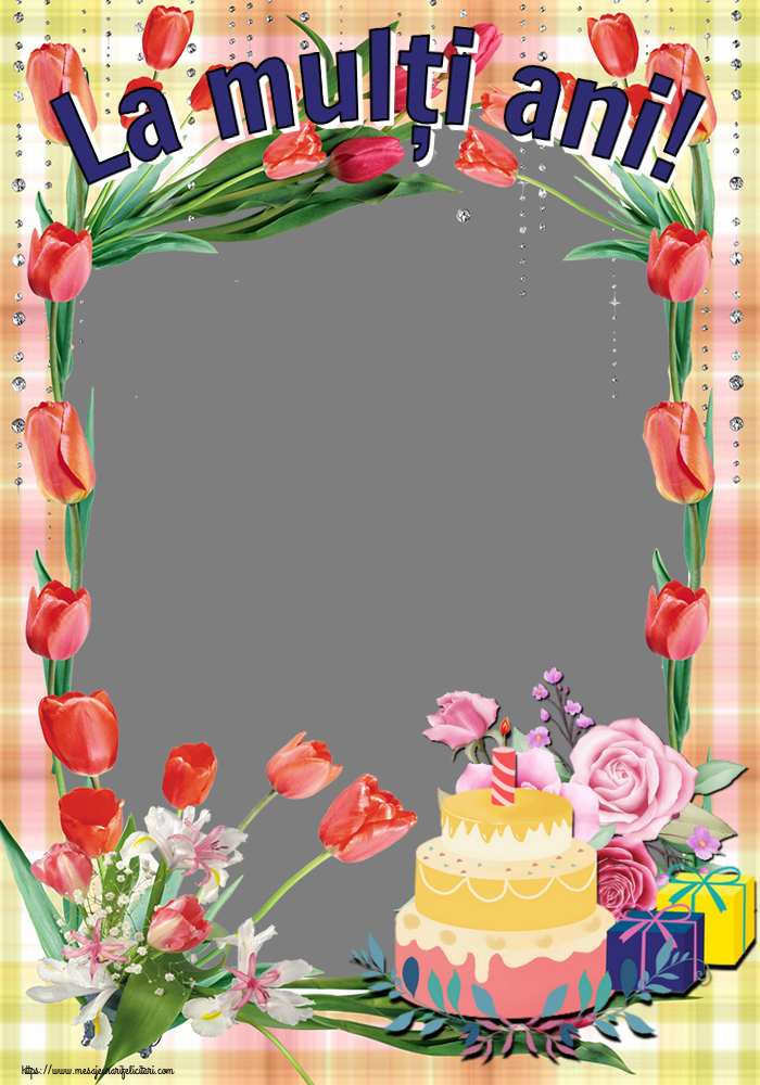 Felicitari personalizate de zi de nastere - La mulți ani! - Rama foto ~ tort și cadouri