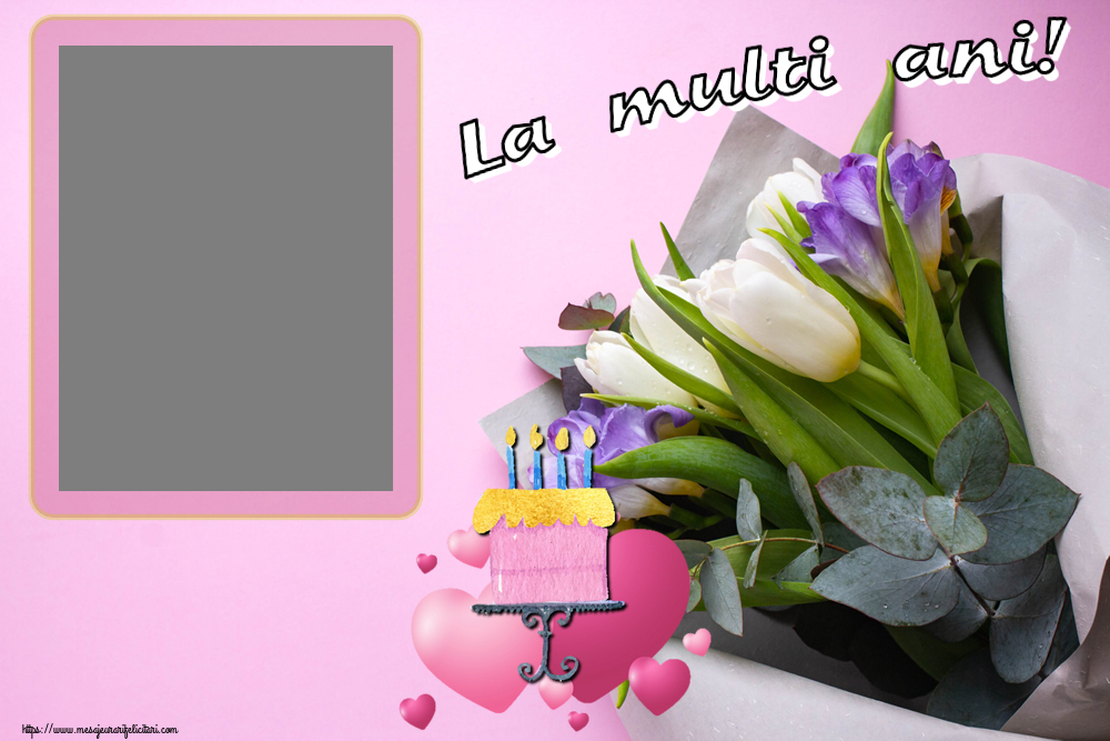 Felicitari personalizate de zi de nastere - La multi ani! - Rama foto ~ tort cu inimioare roz