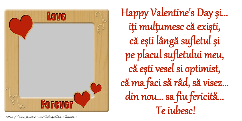 Felicitari personalizate Ziua indragostitilor - ❤️❤️❤️ Inimioare & 1 Poza & Ramă Foto | Mesajul tau de Valentine's Day pentru iubit/sot/prieten