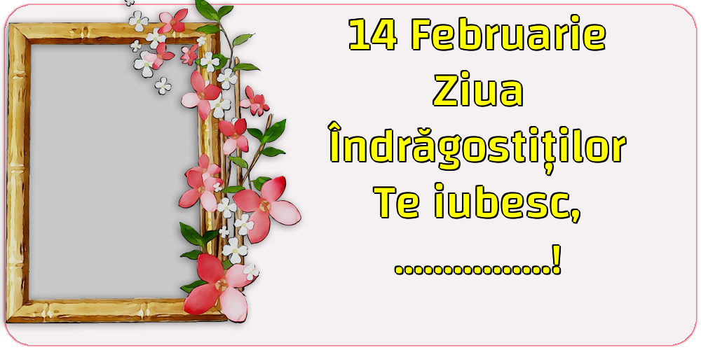 Felicitari personalizate Ziua indragostitilor - Flori & 1 Poza & Ramă Foto | 14 Februarie Ziua Îndrăgostiților Te iubesc, ...! - Rama foto