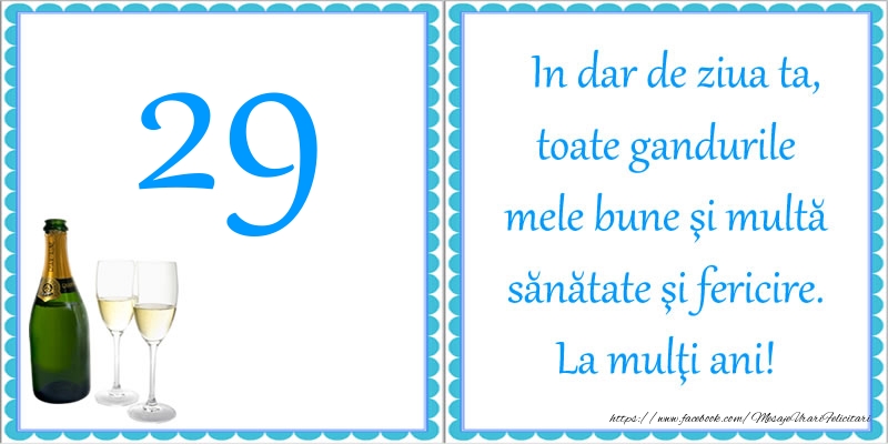 29 ani In dar de ziua ta, toate gandurile mele bune si multa sanatate si fericire! La multi ani!