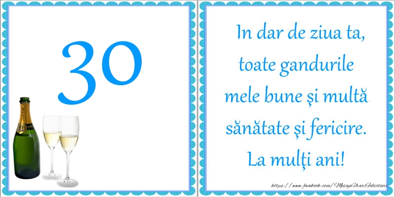 30 ani In dar de ziua ta, toate gandurile mele bune si multa sanatate si fericire! La multi ani!