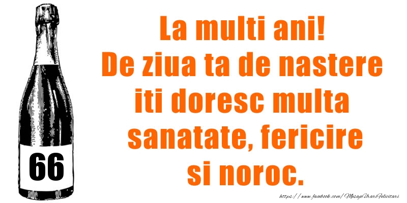 66 ani La multi ani! De ziua ta de nastere iti doresc multa sanatate, fericire si noroc.