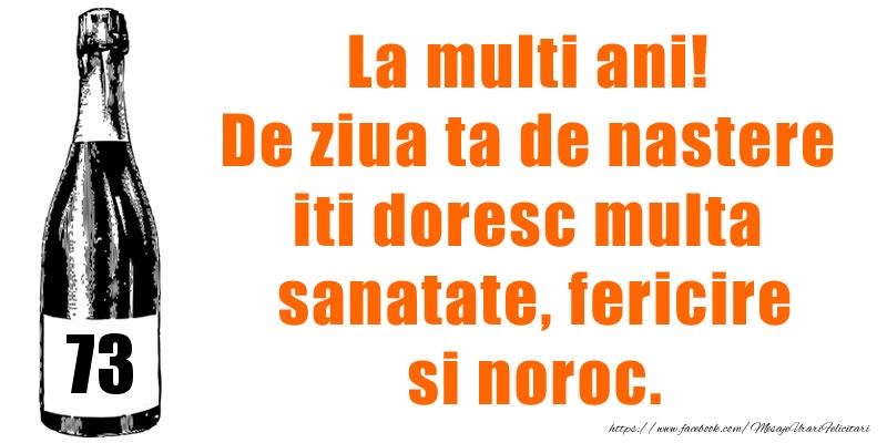 73 ani La multi ani! De ziua ta de nastere iti doresc multa sanatate, fericire si noroc.