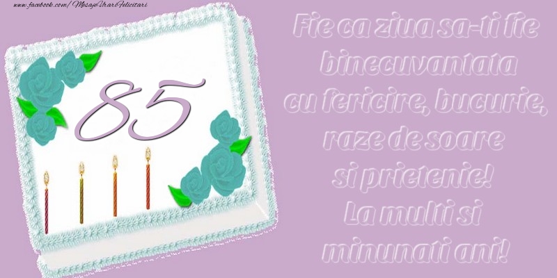 85 ani. Fie ca ziua sa-ti fie binecuvantata cu fericire, bucurie, raze de soare si prietenie! La multi si minunati ani!
