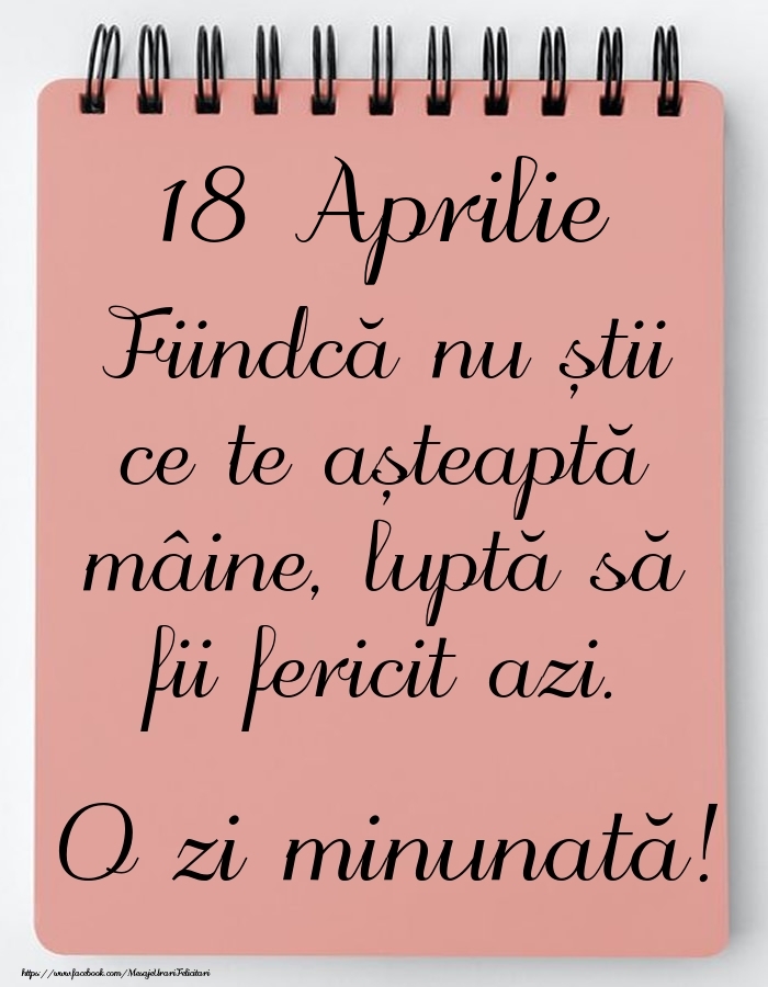 Mesajul zilei -  18 Aprilie - O zi minunată!