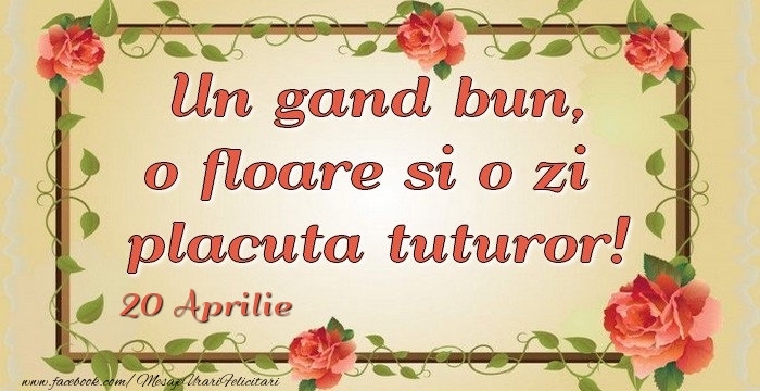 Felicitari de 20 Aprilie - Un gand bun, o floare si o zi  placuta tuturor! 20Aprilie
