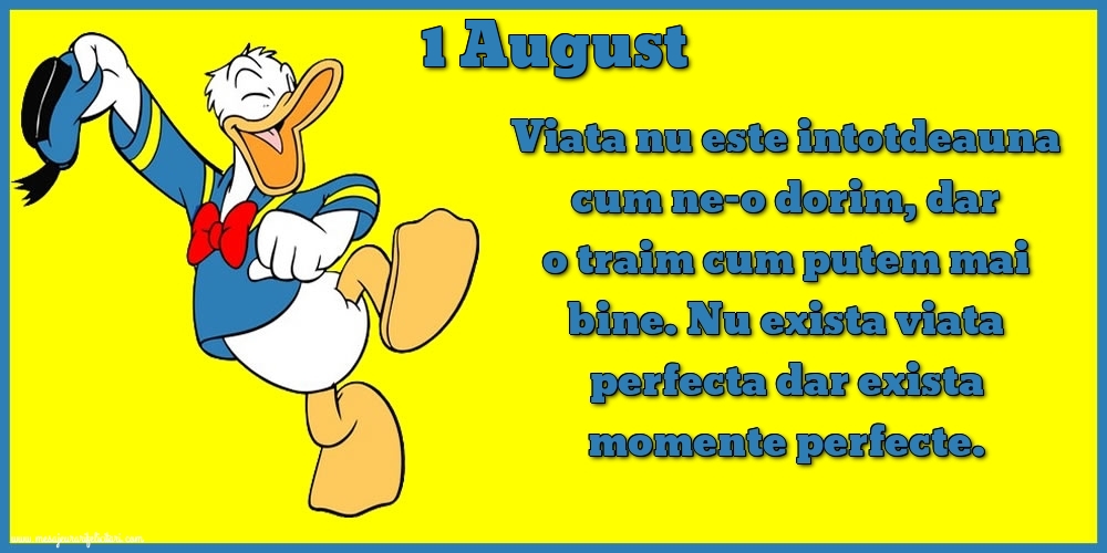 1.August Viata nu este intotdeauna cum ne-o dorim, dar o traim cum putem mai bine. Nu exista viata perfecta dar exista momente perfecte.