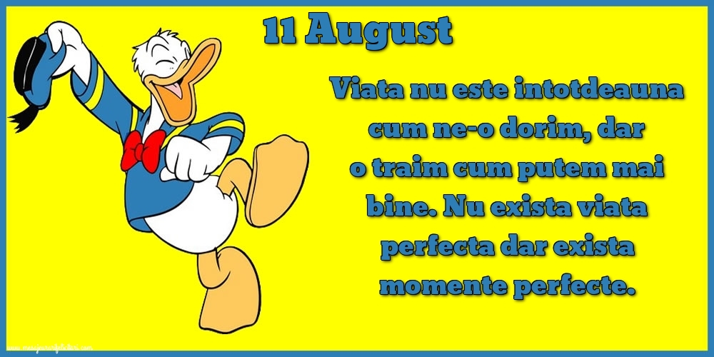 11.August Viata nu este intotdeauna cum ne-o dorim, dar o traim cum putem mai bine. Nu exista viata perfecta dar exista momente perfecte.