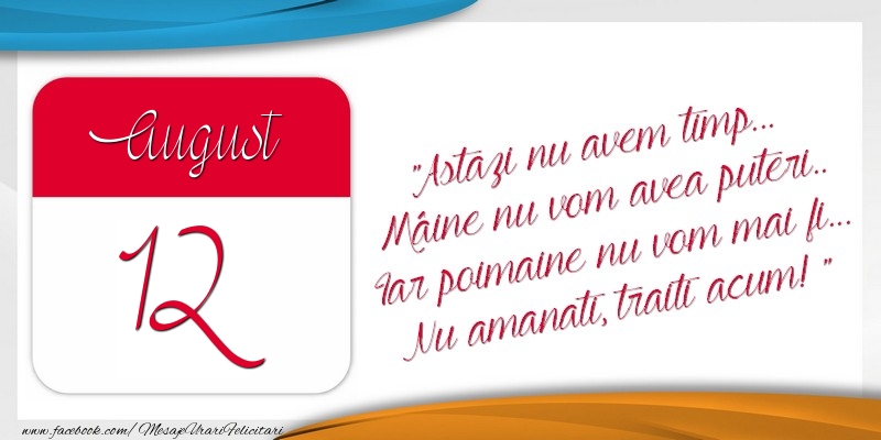 Astazi nu avem timp... Mâine nu vom avea puteri.. Iar poimaine nu vom mai fi... Nu amanati, traiti acum! 12August