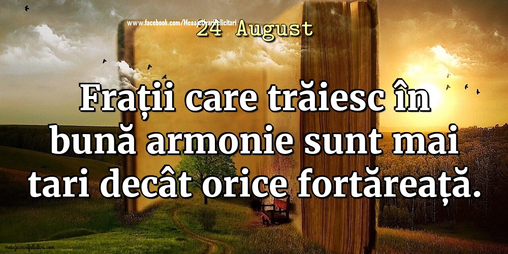 24 August - Frații care trăiesc în bună armonie sunt mai tari decât orice fortăreață.