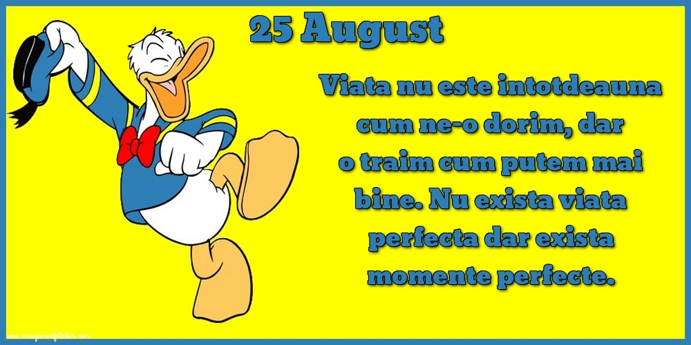 25.August Viata nu este intotdeauna cum ne-o dorim, dar o traim cum putem mai bine. Nu exista viata perfecta dar exista momente perfecte.