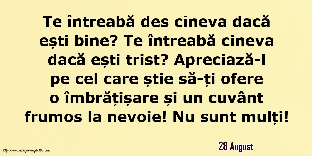Felicitari de 28 August - 28 August - Te întreabă des cineva dacă ești bine? Te întreabă cineva dacă ești trist?