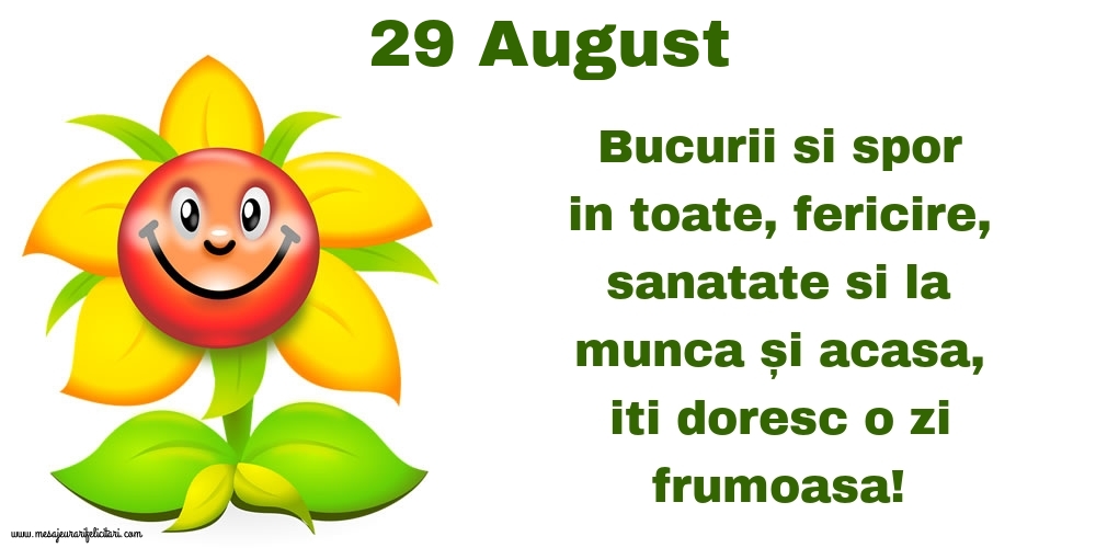 Felicitari de 29 August - 29.August Bucurii si spor in toate, fericire, sanatate si la munca și acasa, iti doresc o zi frumoasa!