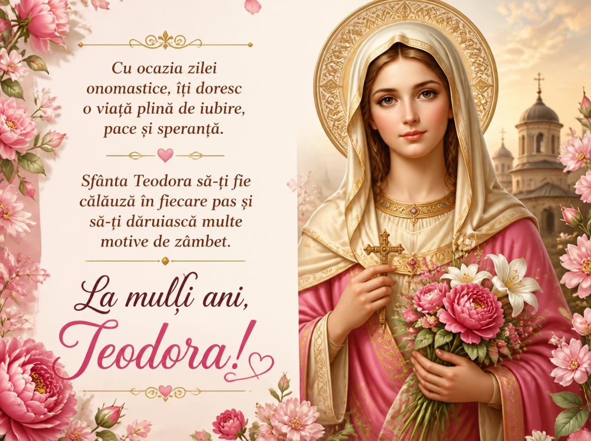 Felicitari de 7 August - Cu ocazia zilei onomastice, îți doresc o viață plină de iubire, pace și speranță. Sfânta Teodora să-ți fie călăuză în fiecare pas și să-ți dăruiască multe motive de zâmbet. La mulți ani, Teodora!