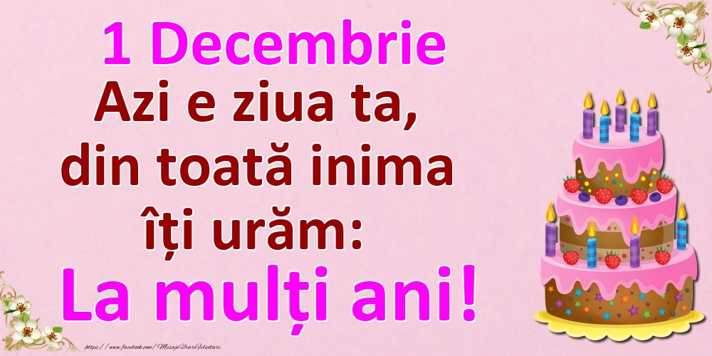 1 Decembrie Azi e ziua ta, din toată inima îți urăm: La mulți ani!