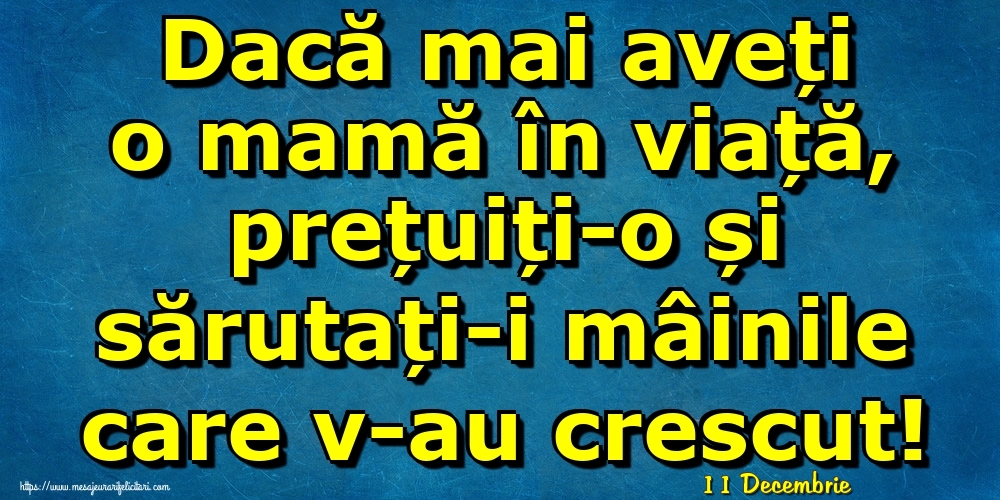 Felicitari de 11 Decembrie - 11 Decembrie - Dacă mai aveți o mamă în viață, prețuiți-o și sărutați-i mâinile care v-au crescut!