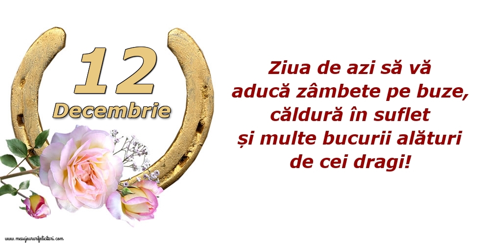 Felicitari de 12 Decembrie - Ziua de azi să vă aducă zâmbete pe buze, căldură în suflet și multe bucurii alături de cei dragi!