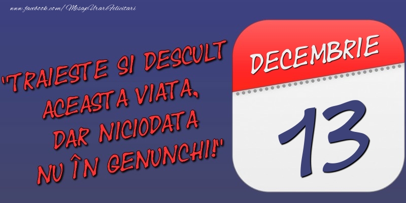Felicitari de 13 Decembrie - Trăieşte şi desculţ această viaţă, dar niciodată nu în genunchi! 13 Decembrie