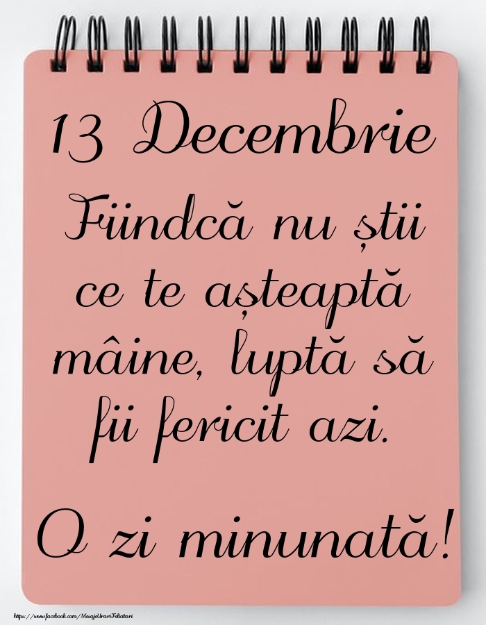 Mesajul zilei -  13 Decembrie - O zi minunată!